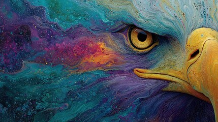 Colorful Abstract Representation of Eagle with Galactic Background