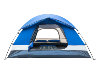 Blue Dome Family Camping Tent with Open Door and Bedding