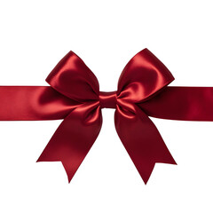 Red satin ribbon bow isolated on transparent background
