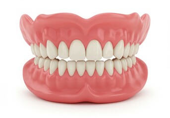 Obraz premium Complete set of dentures with pink gum line and white teeth