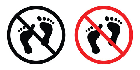 No Barefoot Prohibition Sign Set – Footprint Ban Icons and Forbidden Footstep Symbols, vector illustration.