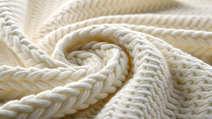 Close up of a cream colored knitted fabric with a textured pattern