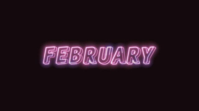 February Neon Text Seamless Loop 4K Black Background Animated Promotional Typography for Video Editing