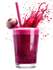 Beetroot juice – bright red beetroot juice in a glass with splash on transparent background

