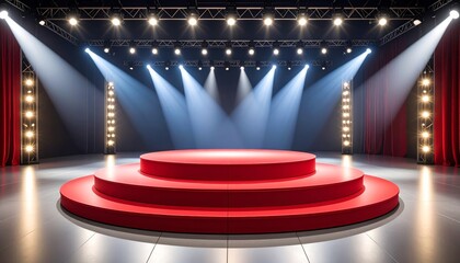 Red Stage Podium with Lighting, Event, Award Ceremony Stage Lighting, Podium Design