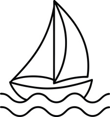 sailboat on waves icon line art vector illustration on transparent background