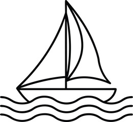 sailboat on waves icon line art vector illustration on transparent background