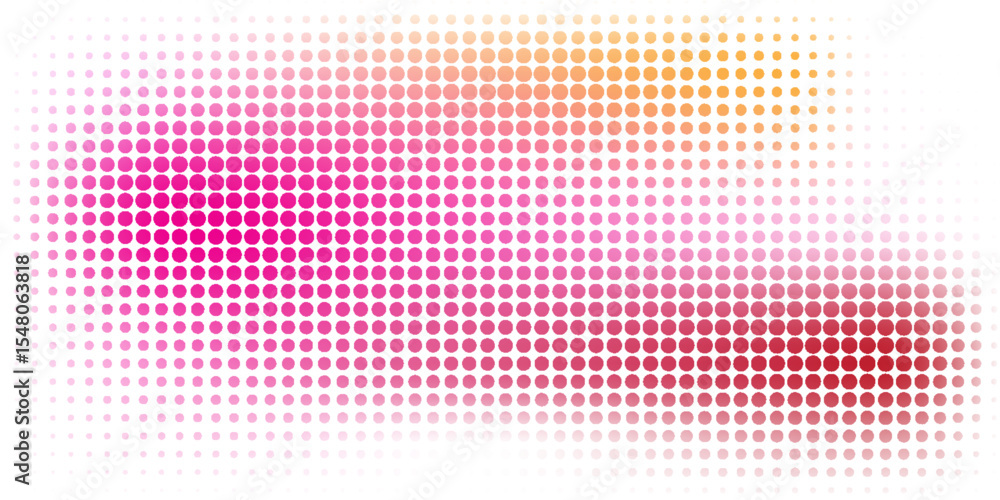Poster dynamic halftone design featuring a gradient of circular dots transitioning from vibrant pink to war