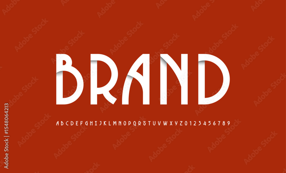 Poster font alphabet made nouveau style, uppercase white letters from a to z and numbers from 0 to 9, vecto