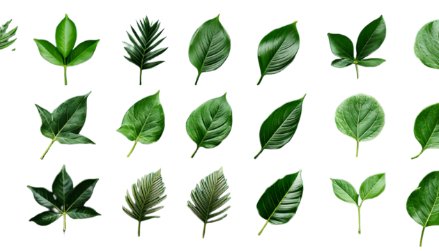Various green leaf designs showcasing different shapes and styles suitable for nature-themed 