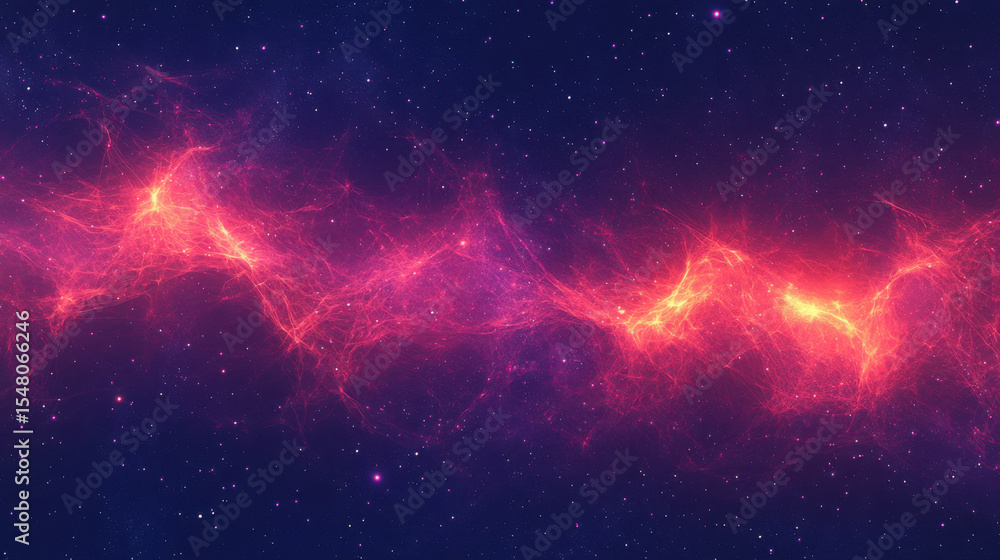 Poster abstract space nebula with glowing red and yellow light forming a cosmic cloud. digital art concept 