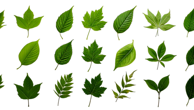 Various green leaf designs showcasing different shapes and styles suitable for nature-themed 