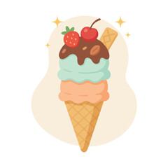 Colorful Ice Cream Flat Vector Illustration