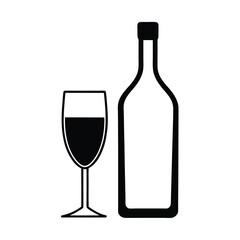 wine bottle and glass silhouette vector
