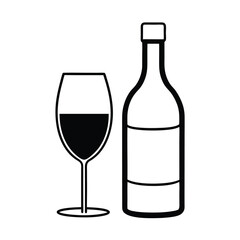 wine bottle and glass silhouette vector