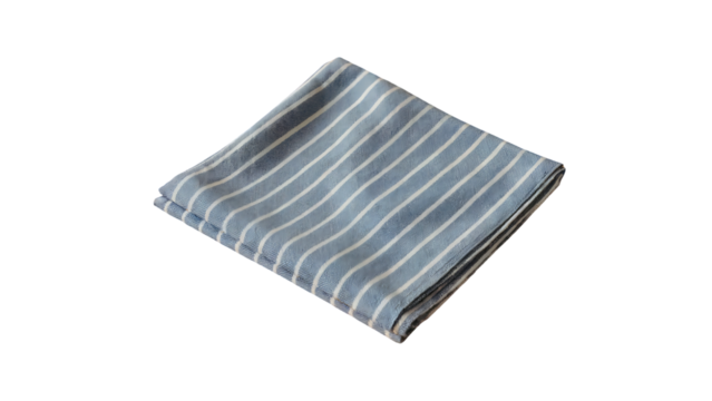 Elegant blue striped linen napkin textile kitchen fabric folded design detail, transparent background