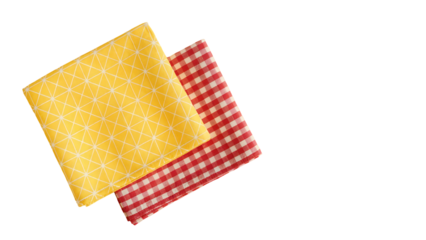 Vibrant yellow geometric and red gingham napkins arranged on a transparent background a perfect design element for restaurant menus or textile projects