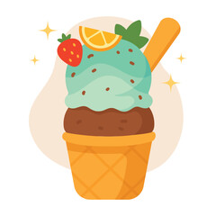 Colorful Ice Cream Flat Vector Illustration