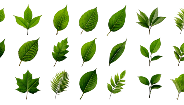 Various green leaf designs showcasing different shapes and styles suitable for nature-themed