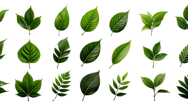 Various green leaf designs showcasing different shapes and styles suitable for nature-themed 