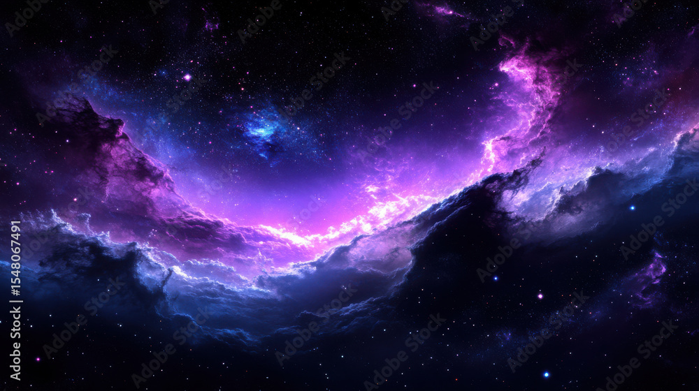 Poster vibrant cosmic nebula with gas and dust clouds creating a colorful spiral in deep space. astrologica