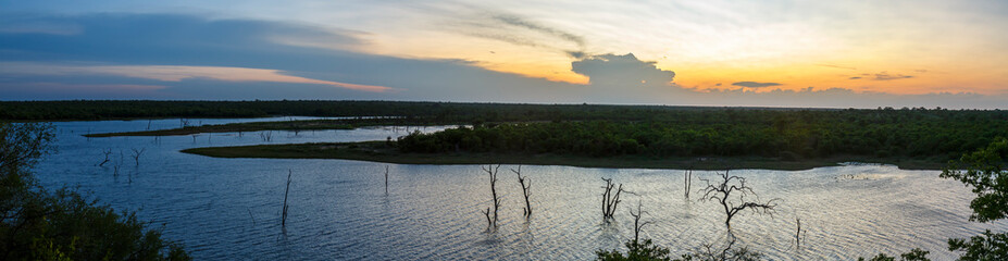 Sunset panorama view in Mopani lake in Kruger National park, South Africa