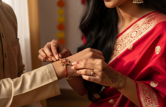 Cinematic Close-Up of Rakhi Ceremony with Traditional Attire