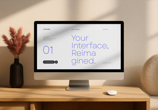 Desktop Mockup with Minimal Interface &ndash; Clean UI Screen Display on Light Background