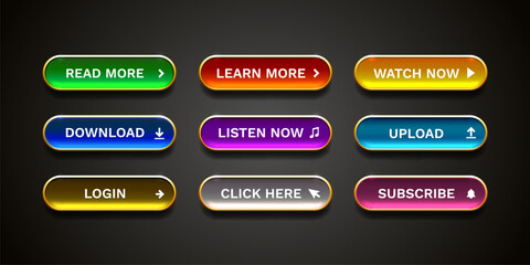 Click here button set, link mouse click, transparent background. Vector illustration 