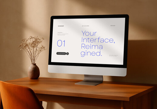 Desktop UI Mockup in Warm Scene &ndash; Realistic Workspace Presentation for Interface Display