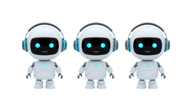Adorable Robot Trio AI-Powered Music Lovers in Headphones