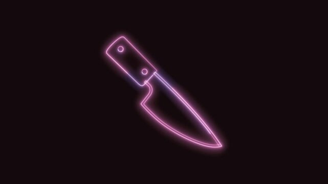 Kitchen Knife Icon Neon Seamless Loop 4K with Black Background Animated Promotional Typography for Video Editing