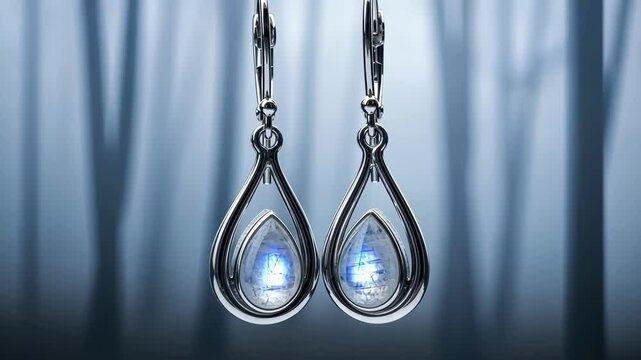Elegant silver drop earrings with moonstone gems, luxury jewelry, stylish gift.