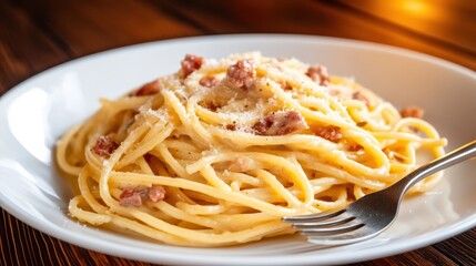 Delicious Plate of Pasta with Savory Meat and Creamy Cheese Topping
