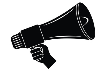 Hand holding megaphone icon vector simple silhouette flat design illustration