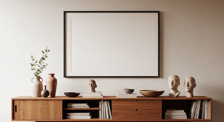 Blank Frame Mockup Interior Wooden Sideboard Decor