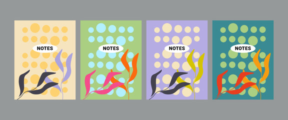 Modern Botanical Notes Cover Design. Minimal Floral Set- Abstract Flowets. Set of Abstract Notes Covers with Flowers. Vector EPS10
