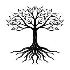 black roots tree illustration vector graphic art