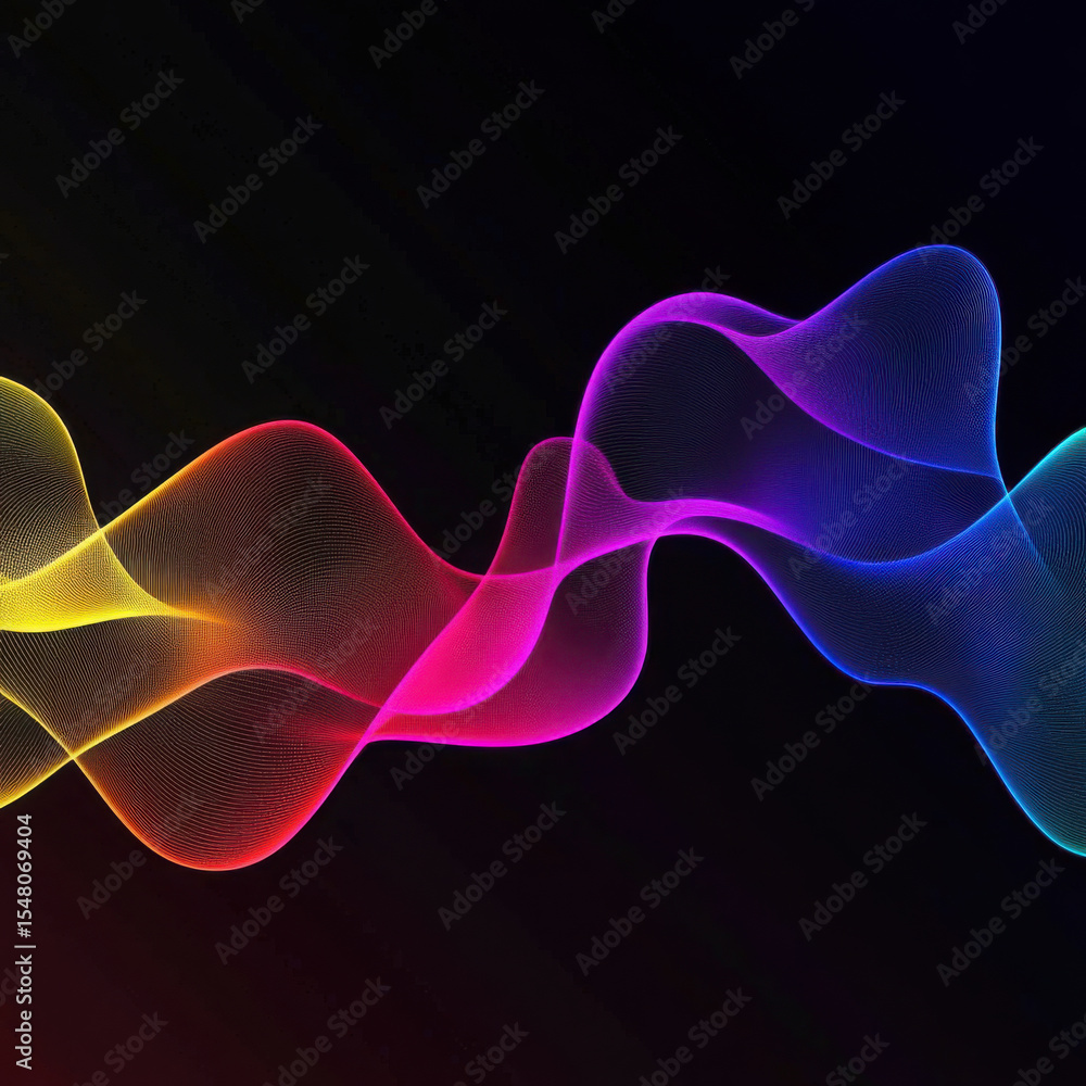 Poster colorful abstract neon background of iridescent wave lines with glowing light effect, curved pattern