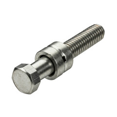 A brand new, unblemished, polished, galvanized steel expansion anchor bolt with a hexagonal head, visible threads, and expansion sleeve, isolated on a transparent seamless background with no shadows.