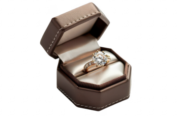 Diamond ring in brown leather box