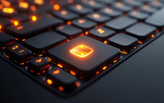 A keyboard with a glowing security button, representing a modern approach to cybersecurity and user protection. Generative AI.