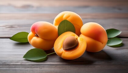 ripe apricots fruit on grey wooden table