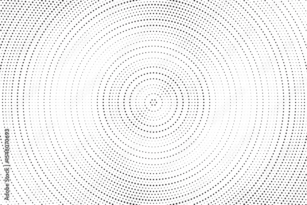 Aufkleber Radial halftone gradient background. Dotted concentric texture with fading effect. Black and white circle shade wallpaper. Grunge rough vector. Monochrome backdrop	