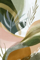 Colorful abstract composition featuring organic shapes and natural elements