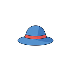 Blue Beach Hat Icon - Summer Vacation and Sun Protection Symbol