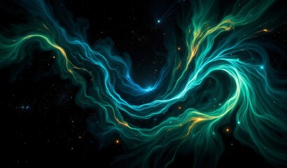Indigo And Emerald Nebula Swirls Like Celestial Fishing Nets In Cosmic Blackness