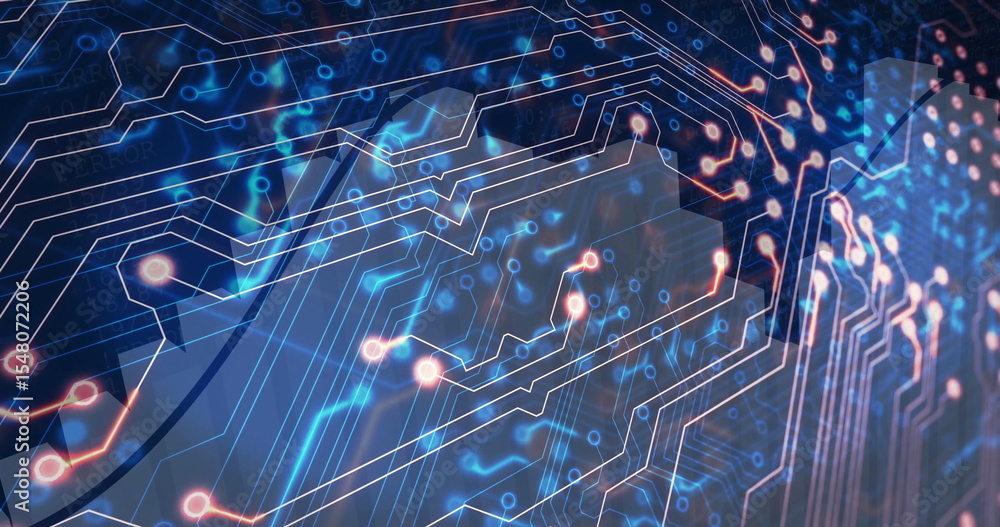 Poster displaying traces forming glowing pathways and nodes in virtual schematic with holographic overlays