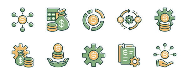 collection of financial gear money management icon line set business budget accounting strategy planning with cog wheel symbol vector illustration