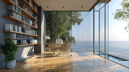 Beautiful Zoom Background With Stunning Ocean View Office